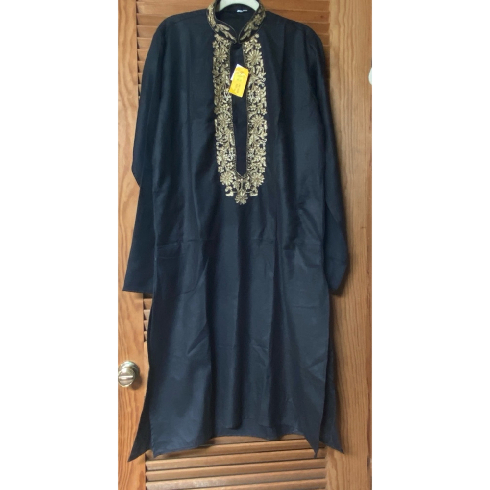 Elegant Black Embroidered Kurta Gold size 40